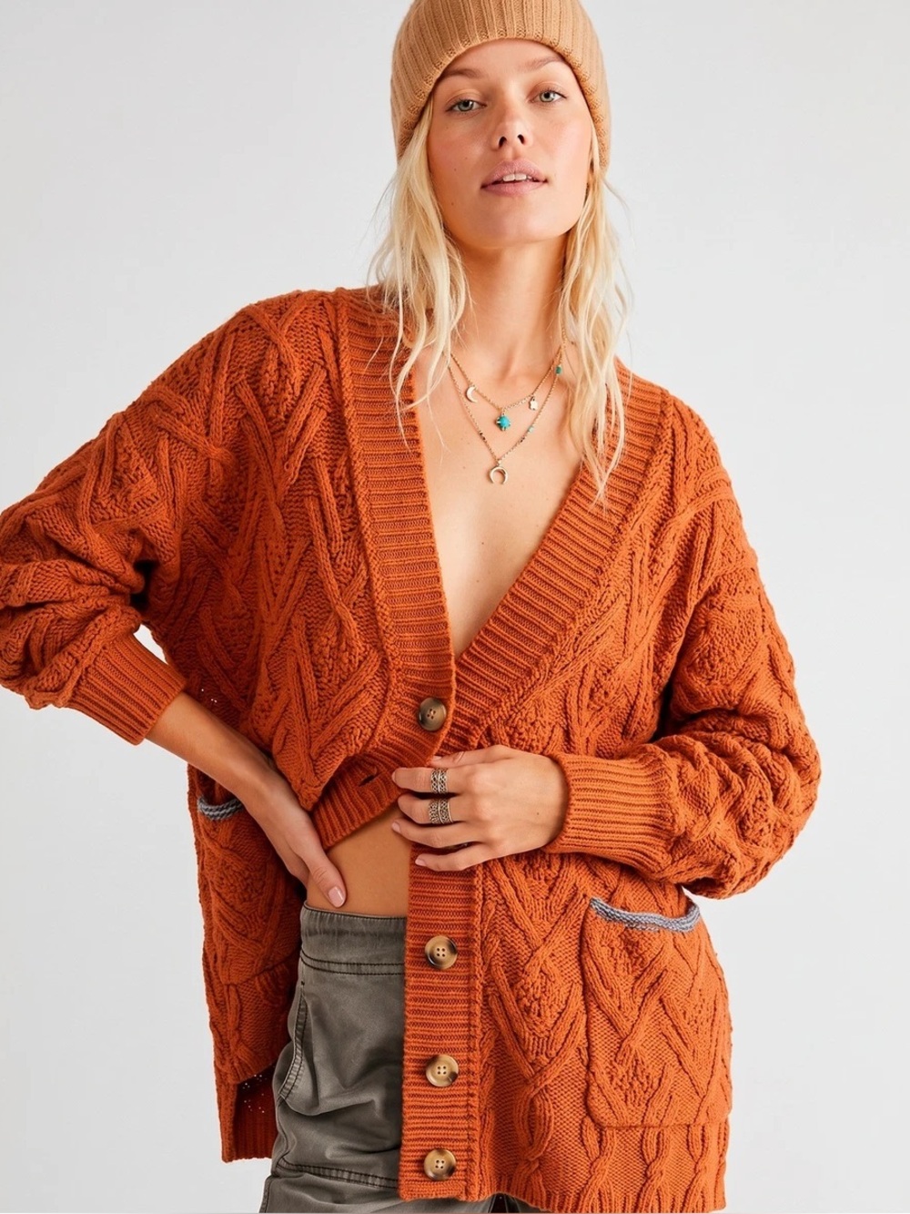 NEW Free People Montana Cable Cardi in Pumpkin Pie Top Rated size XS